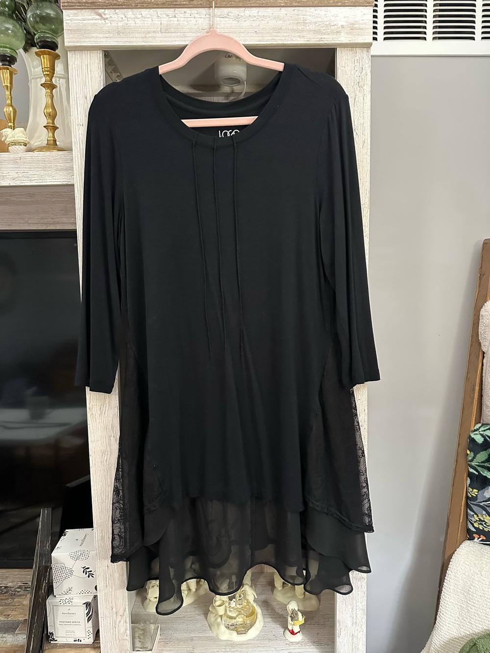 LOGO by Lori Goldstein Black Layered Chiffon High-Low Tunic